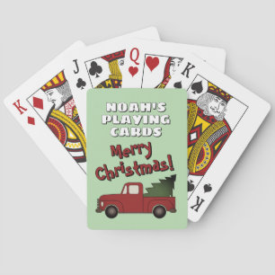 Old red chevy truck and Christmas tree kid's Poker Cards