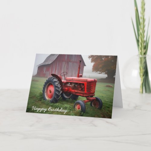 Old Red Farm Tractor for Birthday Card