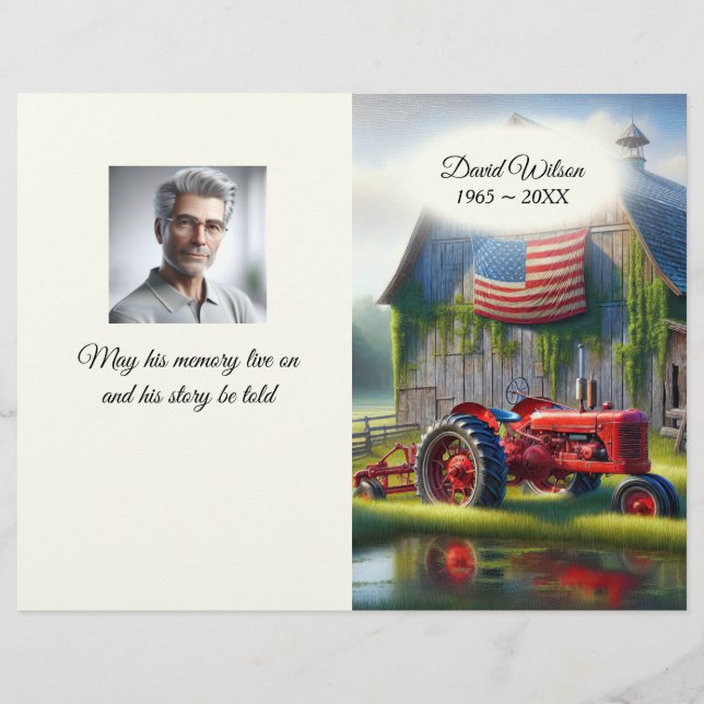 Old Red Farm Tractor Funeral Flyer (Front)