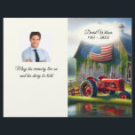 Old Red Farm Tractor Funeral Flyer<br><div class="desc">Old red farm tractor by a rustic wooden barn with an American flag for a funeral or memorial service.
All text and personal photo can be changed.</div>