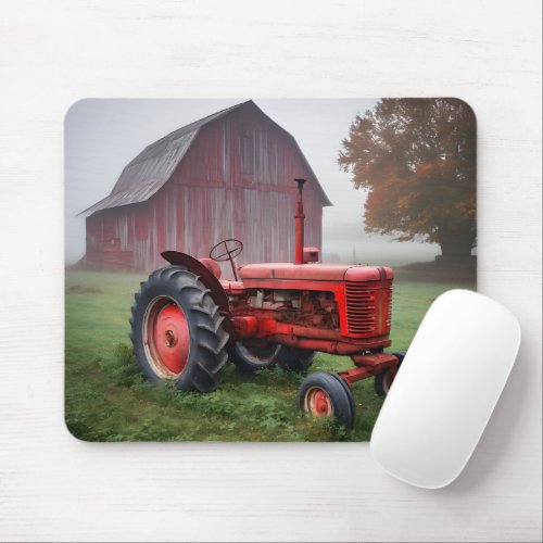 Old Red Farm Tractor Mouse Pad