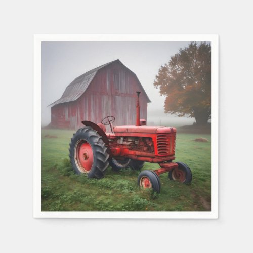 Old Red Farm Tractor Napkins