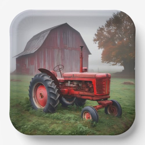Old Red Farm Tractor Paper Plates