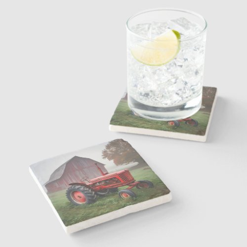 Old Red Farm Tractor Stone Coaster