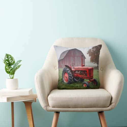 Old Red Farm Tractor Throw Pillow