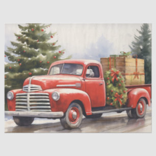 Old Red Farm Truck with Christmas Trees Tissue Paper
