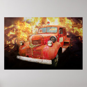 Old red fire truck from yesteryear poster