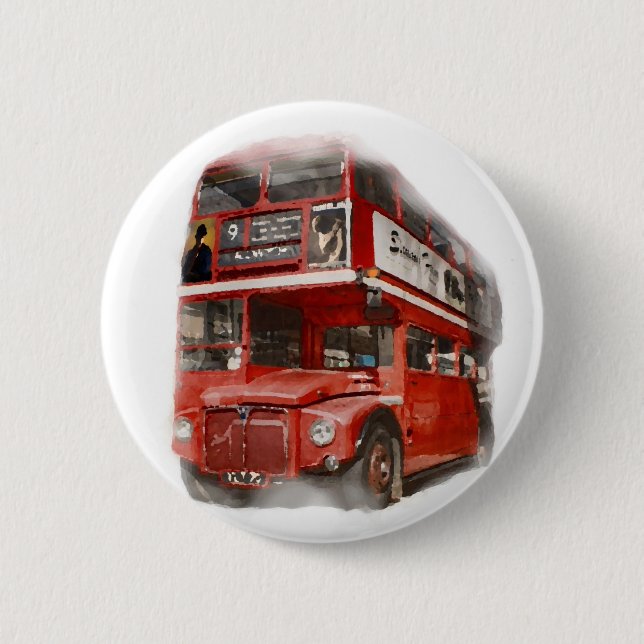 Old Red London Bus Pinback Button (Front)