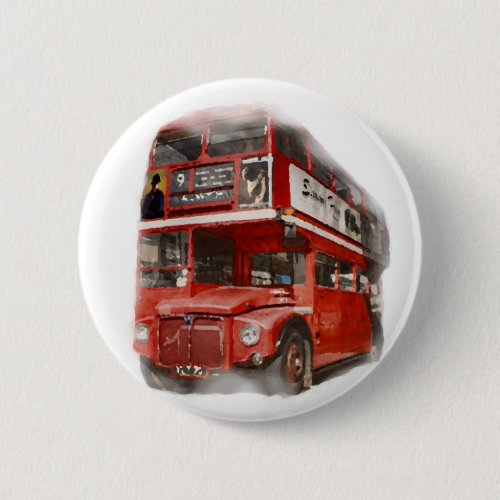 Old Red London Bus Pinback Button