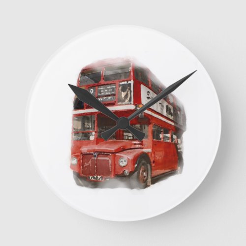 Old Red London Bus Round Clock