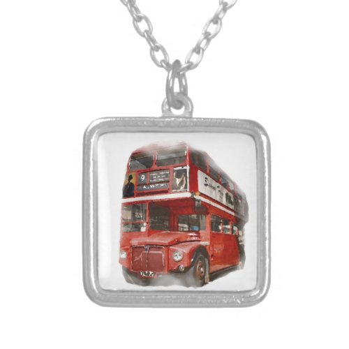 Old Red London Bus Silver Plated Necklace