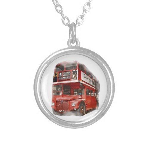 Old Red London Bus Silver Plated Necklace