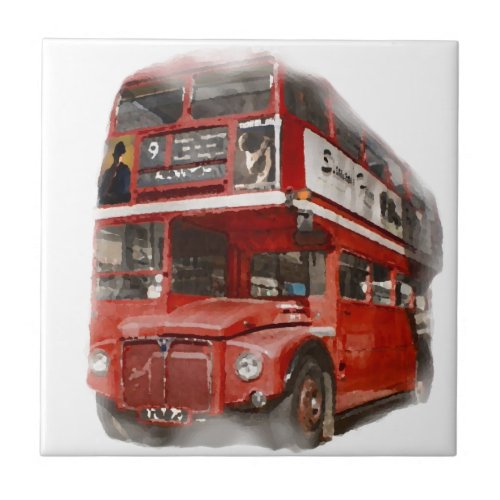 Old Red London Bus Tile