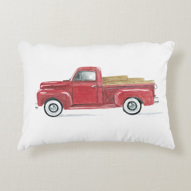 Old Red Pick Up Accent Pillow (Front)