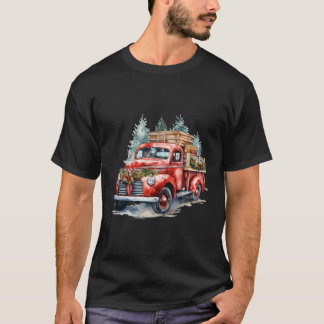 Old Red Pickup Semi Trucks Driver Trucker Christma T-Shirt