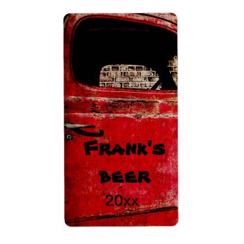 Old Red Rusted Truck Beer Bottle Label by myworldtravels at Zazzle
