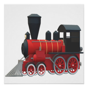 Old red steam locomotive poster