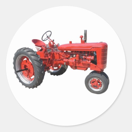 old red tractor classic round sticker