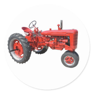 old red tractor classic round sticker