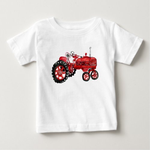 Old red tractor drawing baby T_Shirt