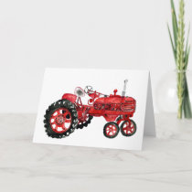 Old red tractor drawing card