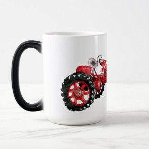 Old red tractor drawing color morph mug