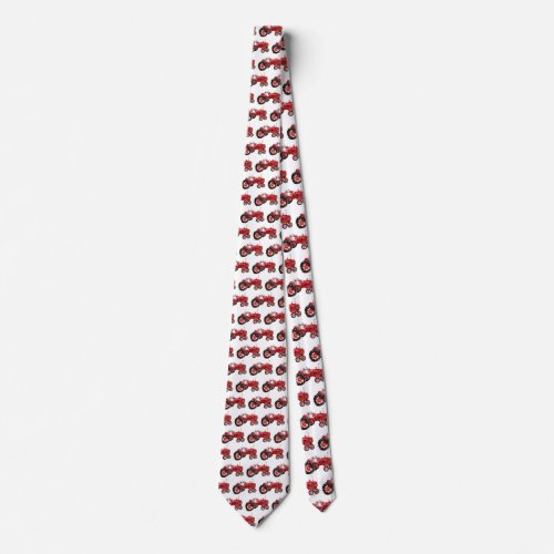 Old red tractor drawing neck tie
