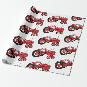 Old red tractor drawing wrapping paper