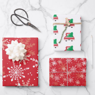 Old Red Truck and Snowflakes Wrapping Paper Sheets