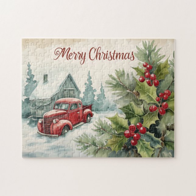 Old Red Truck Christmas Jigsaw Puzzle (Horizontal)