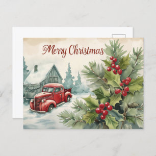 Old Red Truck Christmas Postcard
