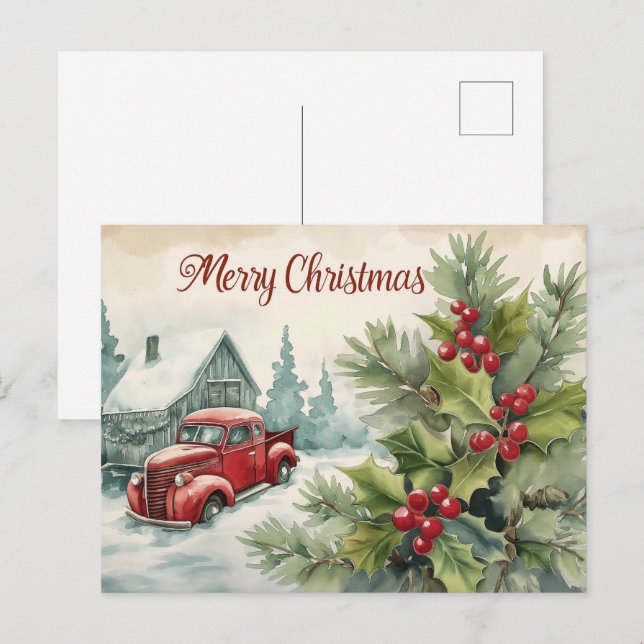 Old Red Truck Christmas Postcard (Front/Back)