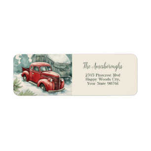Old Red Truck Christmas Return Address Label