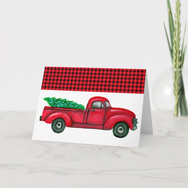 Old Red Truck Large Print Christmas Card (Front)