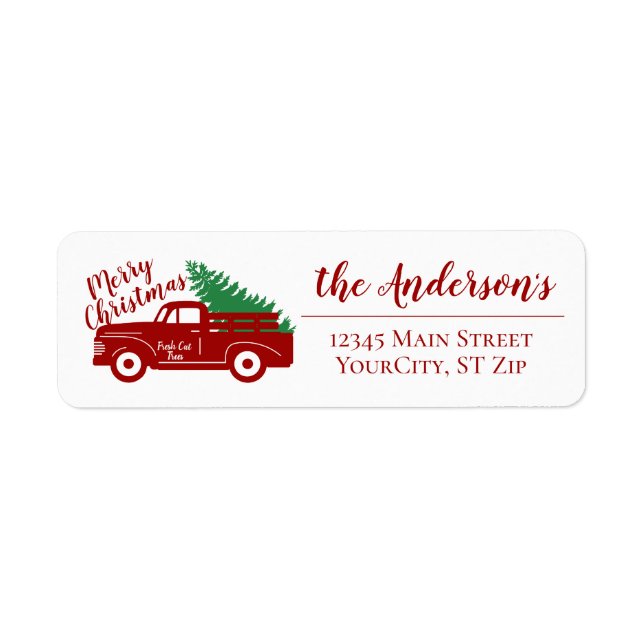 Old Red Truck Merry Christmas Return Address Label (Front)