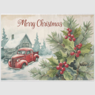 Old Red Truck Merry Christmas Tissue Paper
