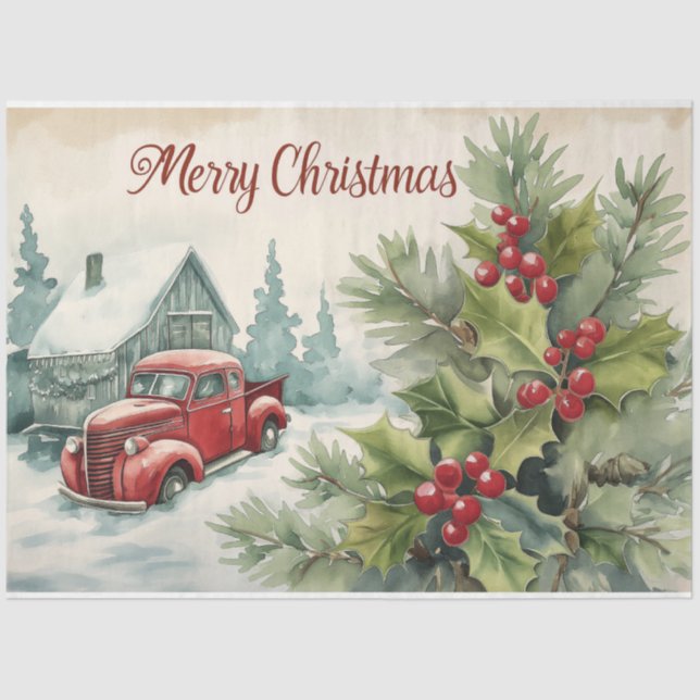 Old Red Truck Merry Christmas Tissue Paper (Front)