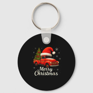 Old Red Truck Santa Hat Xmas Tree Merry Christmas Keychain