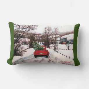 Old Red Truck Snow Christmas Throw Pillow