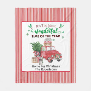Old Red Truck Tree Home For Christmas Throw Blank Fleece Blanket