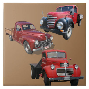Old Red Vintage Vehicles -Trucks Pickup Farm Life Ceramic Tile