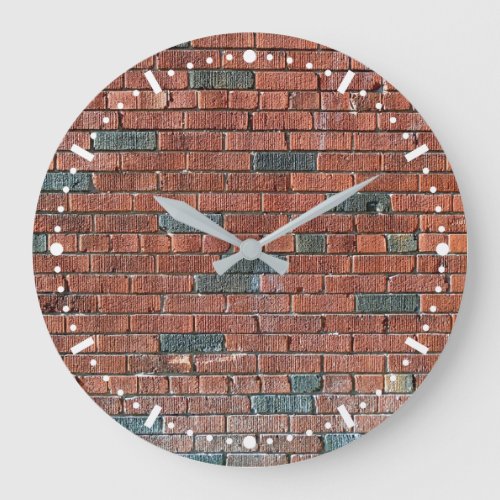 Old ReddishBrownish Brick Wall Large Clock