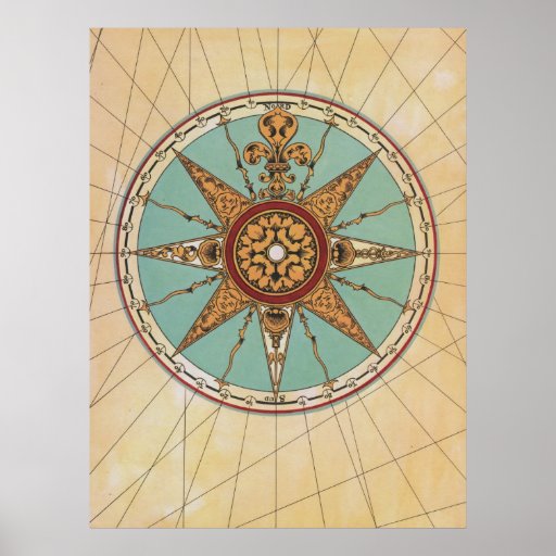 Old Renaissance windrose compass rose map print | Zazzle