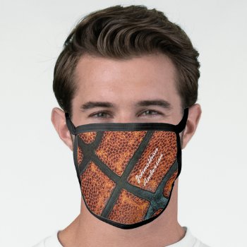 Old Retro Basketball Pattern With Name Face Mask by PhotographyTKDesigns at Zazzle