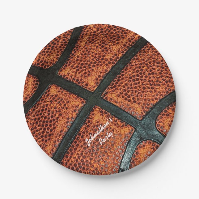 Old Retro Basketball Pattern With Name Paper Plates (Front)