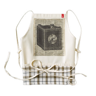 Old Retro Cube Camera Stencil Over Old Book Page Zazzle HEART Apron
