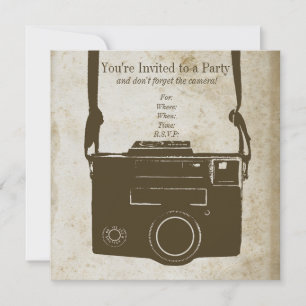 Old Retro Film Camera on Antique Paper Invitation