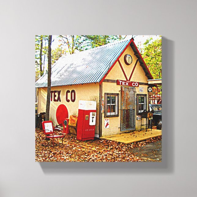 Old Retro Gas Station and Soda Machine Canvas Print (Front)