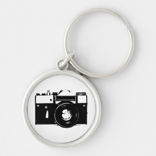 Old retro monochrome SLR camera Keychain