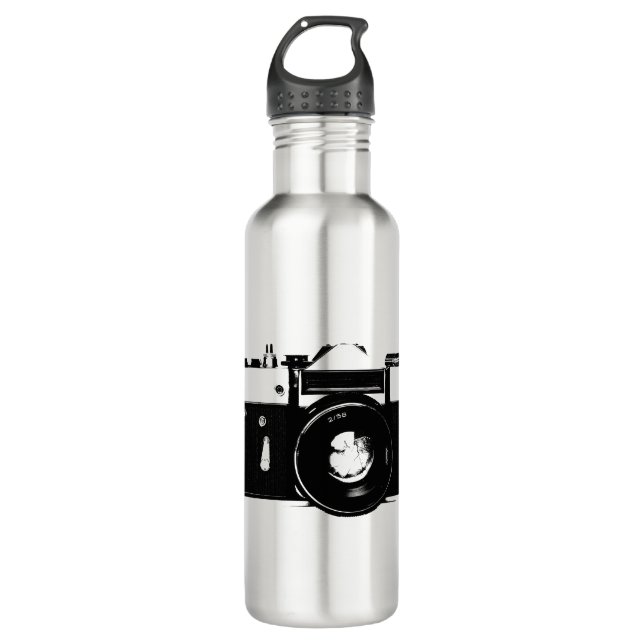 Old retro monochrome SLR camera Stainless Steel Water Bottle (Front)